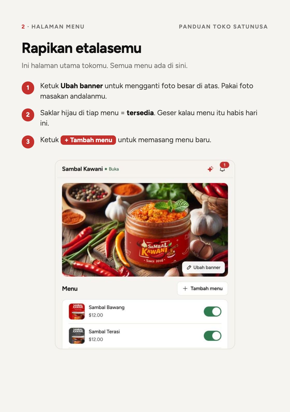 Langkah 2: halaman Menu