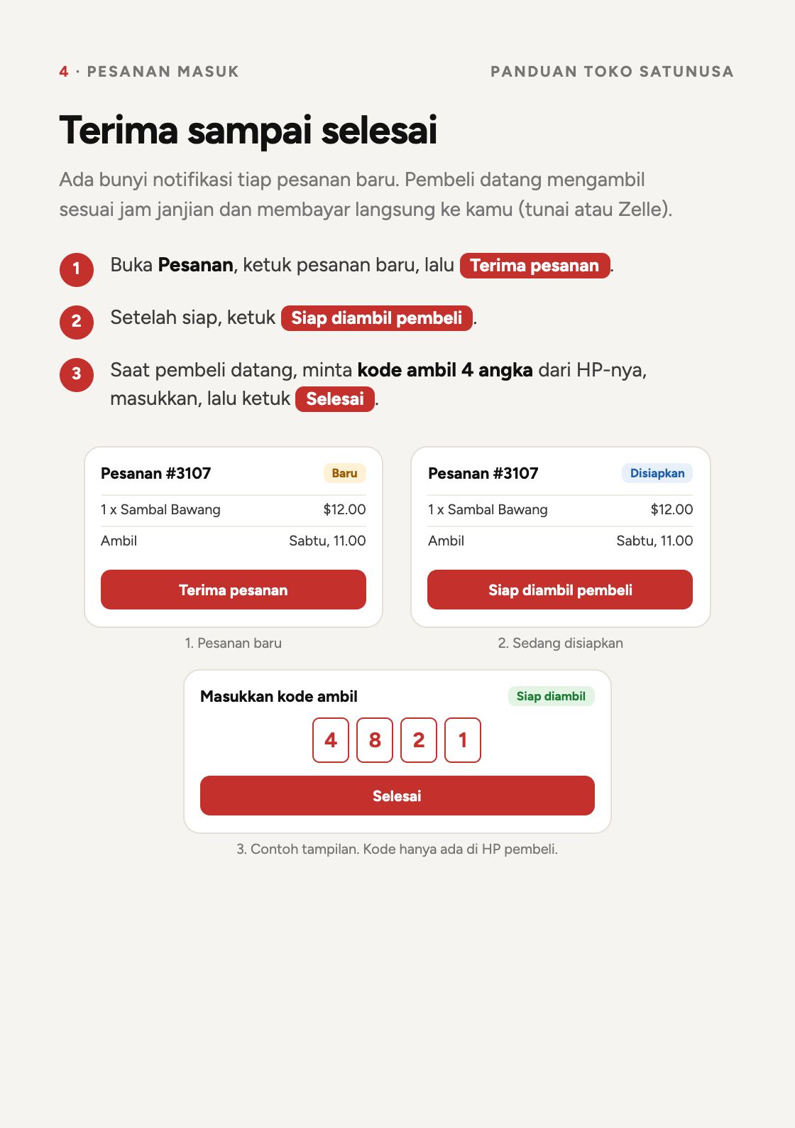 Langkah 4: terima pesanan sampai selesai